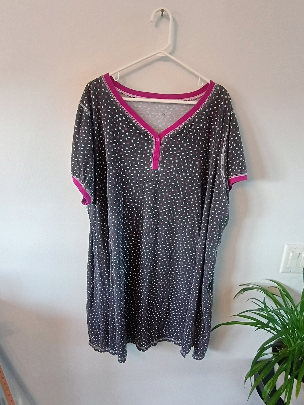 Dream & Co 4X Plus Size Sleep Shirt Nightgown Cotton Polka Dot Henley Loungewear